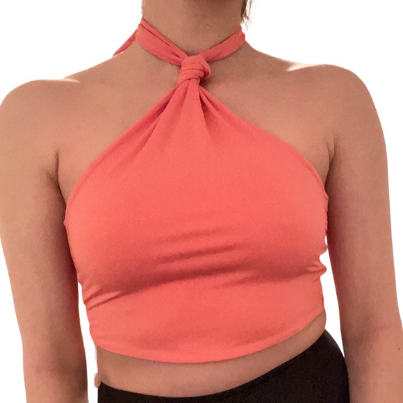 Oh Polly We Found Love crop halter top cross neck knot front - Picture 3 of 5